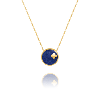 Charles Garnier  LEGENDE-Halskette mit rundem Anhänger und Kleeblatt aus Goldsilber und Lapislazuli 