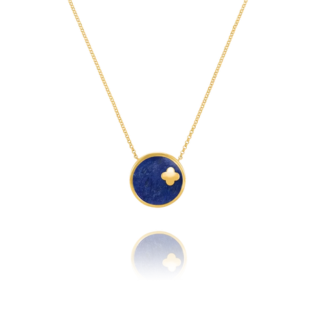 Charles Garnier  LEGENDE-Halskette mit rundem Anhänger und Kleeblatt aus Goldsilber und Lapislazuli 