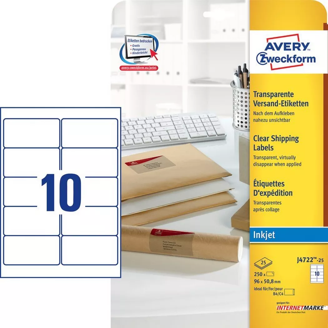 Avery-Zweckform – AVERY ZWECKFORM Etiketten 96×50,8mm, 250 Stück, One Size, Transparent