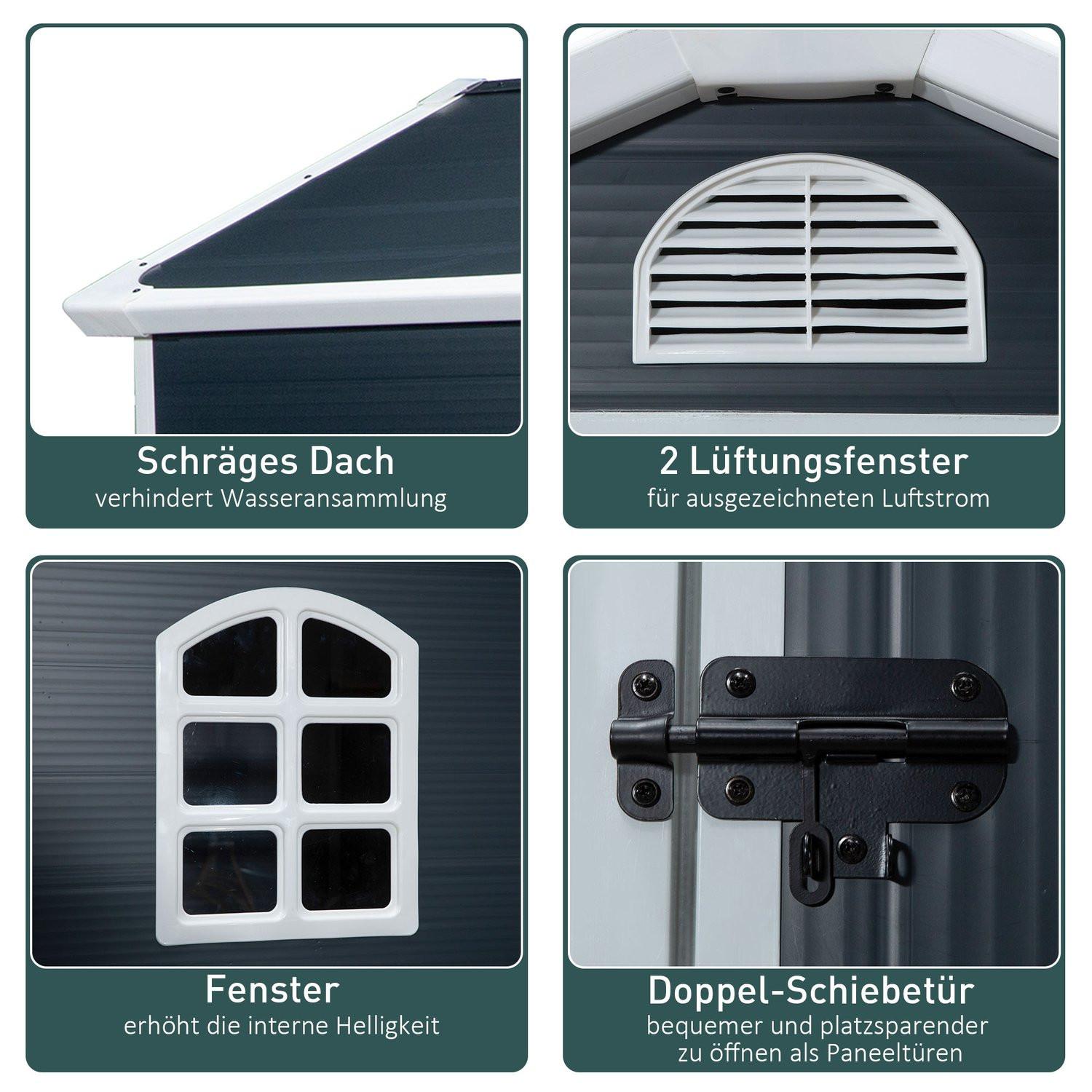 Northio Gerätehaus, Gartenhaus, Geräteschuppen Mit Lüftungsfenster, Pultdach, Outdoor, Metall, Grau, 134 X 104 X 204 Cm  