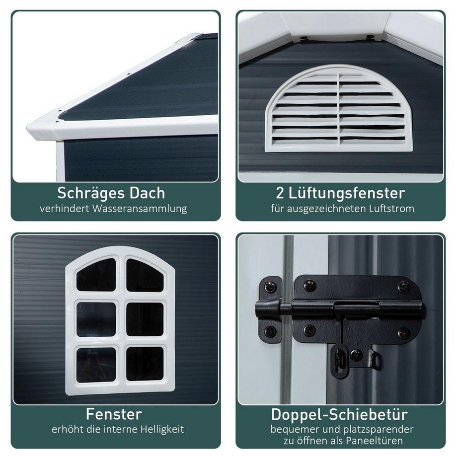 Northio Gerätehaus, Gartenhaus, Geräteschuppen Mit Lüftungsfenster, Pultdach, Outdoor, Metall, Grau, 134 X 104 X 204 Cm  