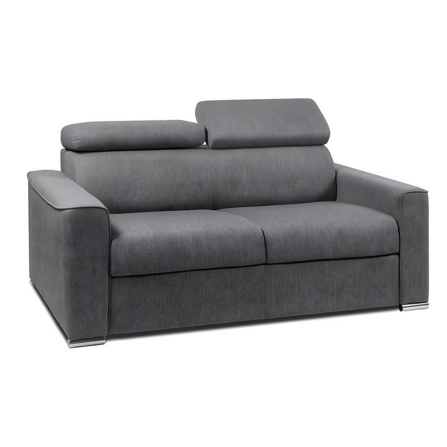 LINEA SOFA Canapé 2 places convertible express en tissu gris - couchage 120 cm - Matelas 14 cm avec mémoire de forme VIZIR  