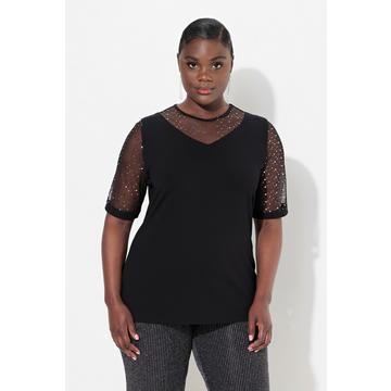 T-Shirt, Classic Fit, Mesh mit Pailletten, Jersey-Unterlage