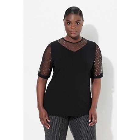 Ulla Popken  T-Shirt, Classic Fit, Mesh mit Pailletten, Jersey-Unterlage 