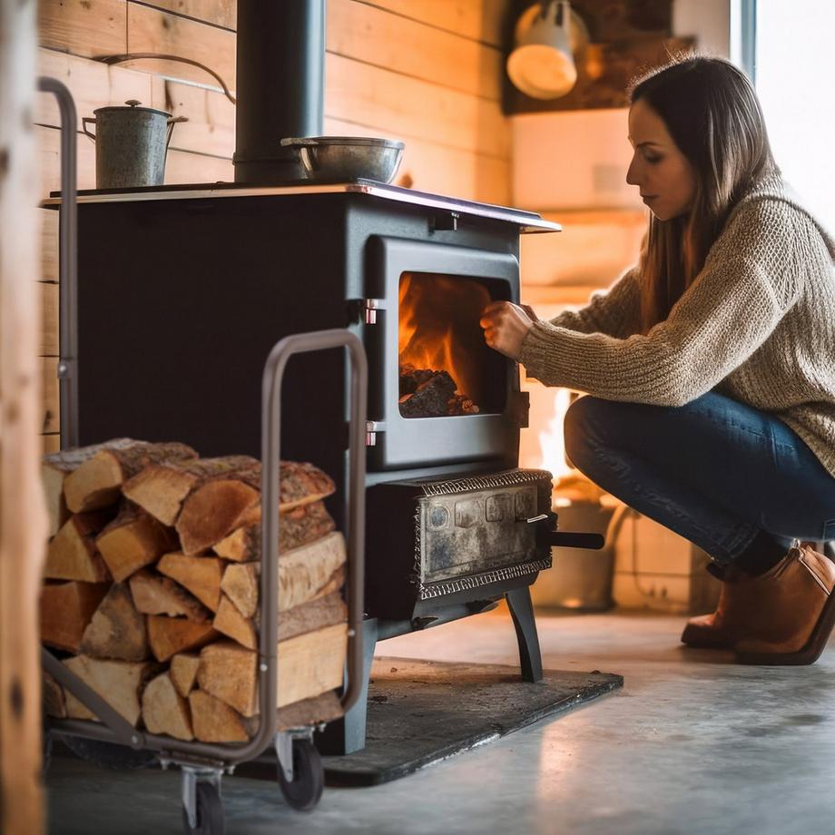 B2X Carrello per legna da ardere marrone con pneumatici  