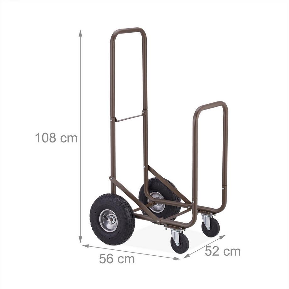 B2X Carrello per legna da ardere marrone con pneumatici  