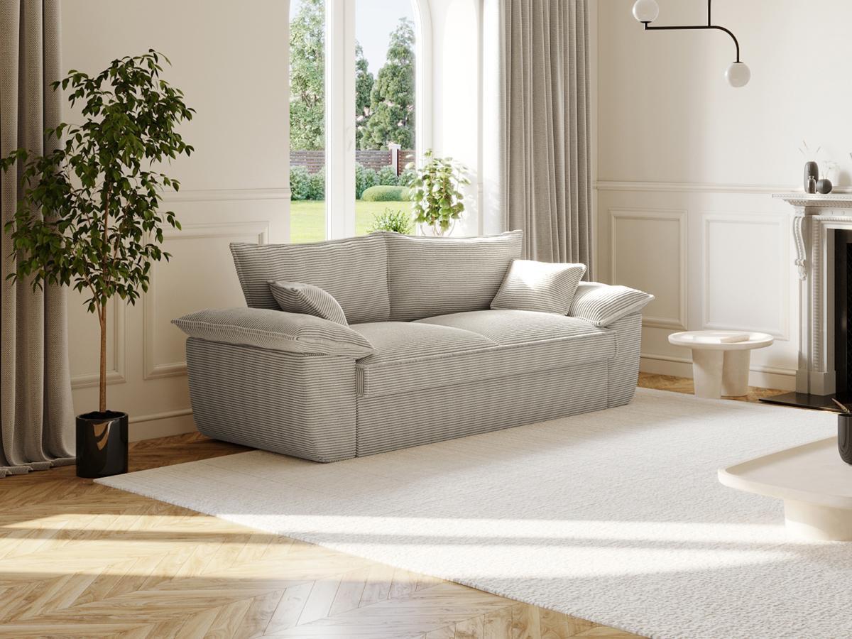 Vente-unique Sofa 3-Sitzer - Cord - Hellgrau- GUILLERMO  