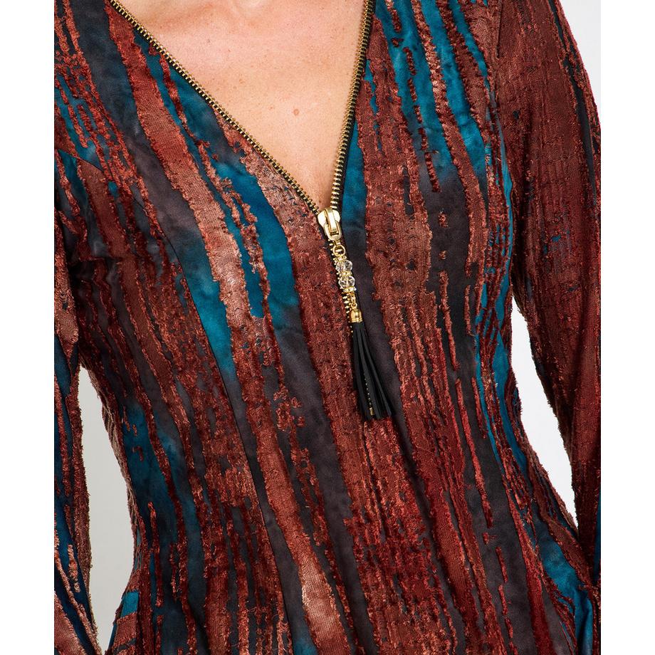 Joe Browns Top Pizzo Contrasto Maniche a Tromba Cerniera Frontale  