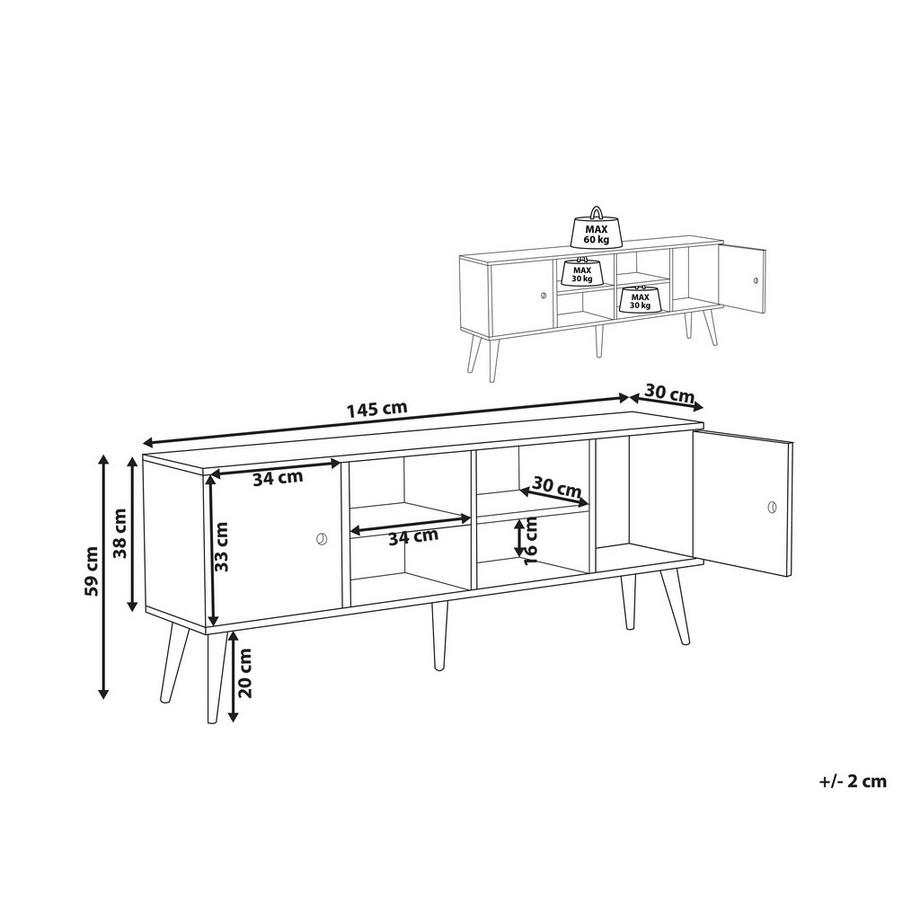 Beliani Meuble TV en Bois d'hévéa Scandinave CHANDLER  