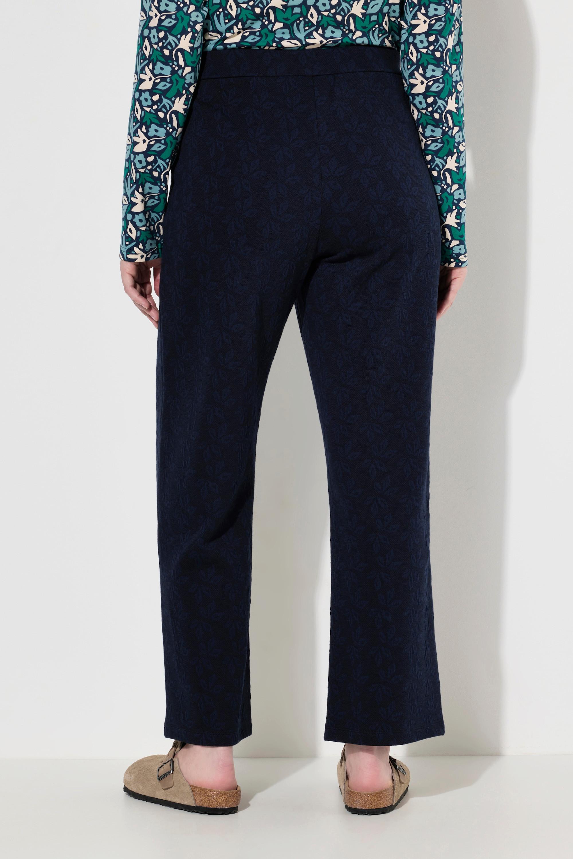 Ulla Popken Rose Foglie Gamba Larga Cotone Biologico Pantaloni Felpa  