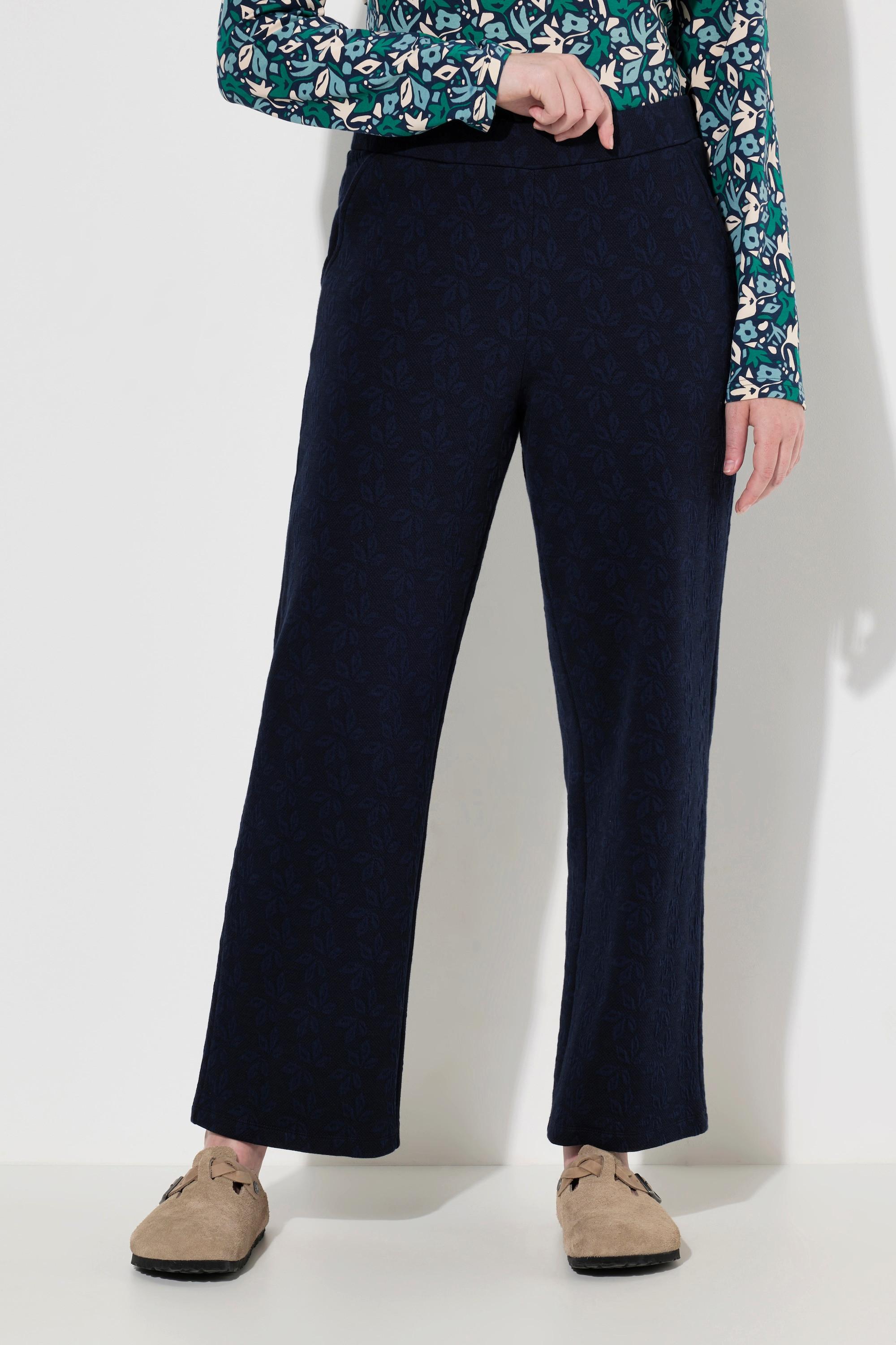 Ulla Popken Rose Foglie Gamba Larga Cotone Biologico Pantaloni Felpa  