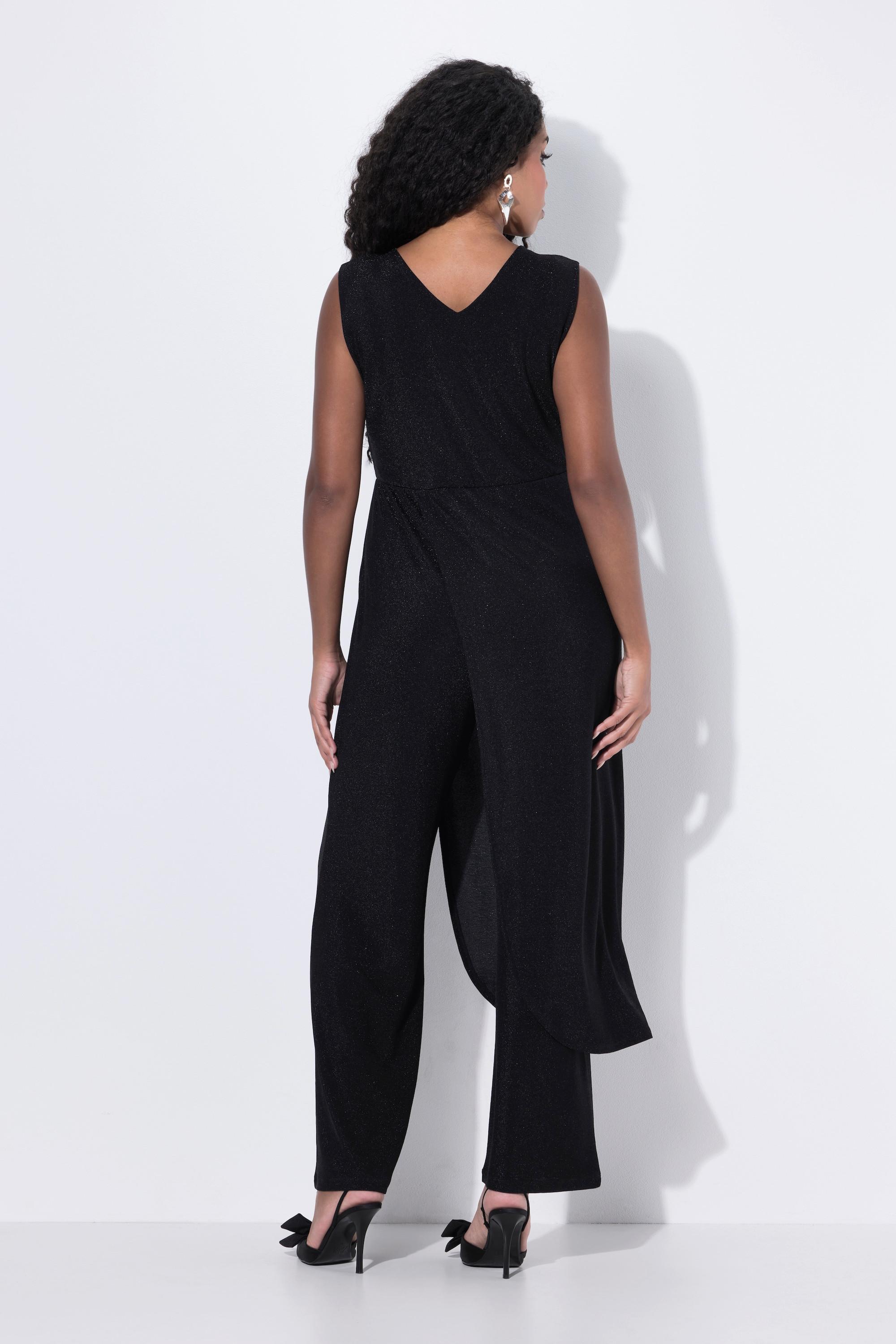 Ulla Popken Glitter Weites Bein Ärmelloser V-Ausschnitt Jumpsuit  