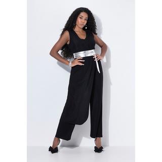 Ulla Popken Glitter Weites Bein Ärmelloser V-Ausschnitt Jumpsuit  