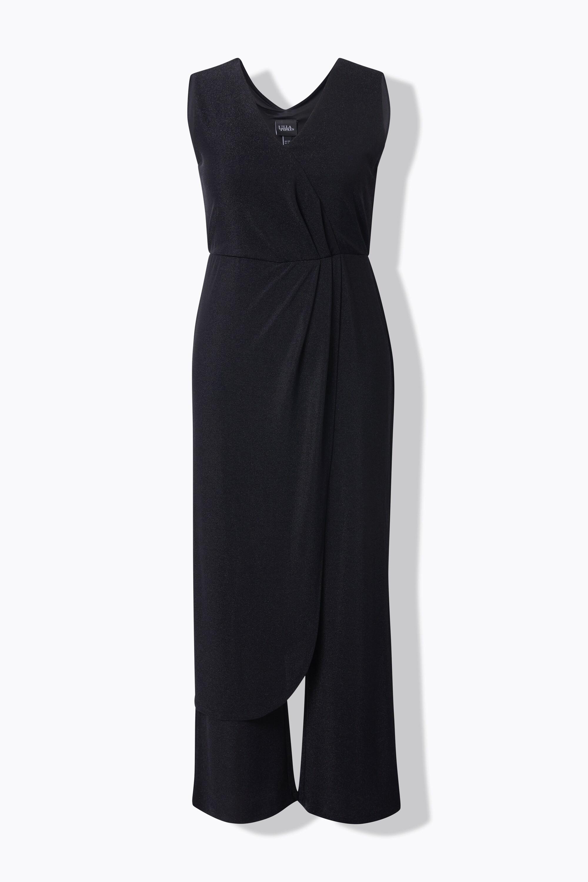 Ulla Popken Glitter Weites Bein Ärmelloser V-Ausschnitt Jumpsuit  