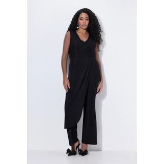Ulla Popken Glitter Weites Bein Ärmelloser V-Ausschnitt Jumpsuit  