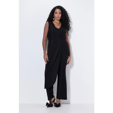 Ulla Popken Glitter Weites Bein Ärmelloser V-Ausschnitt Jumpsuit  