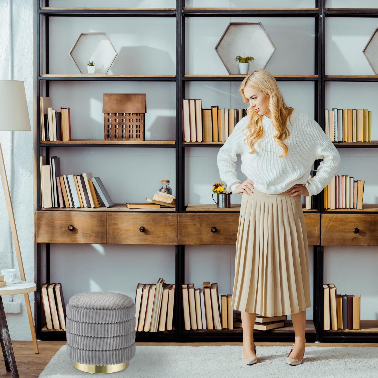 B2X Samthocker mit Stauraum in Grau  