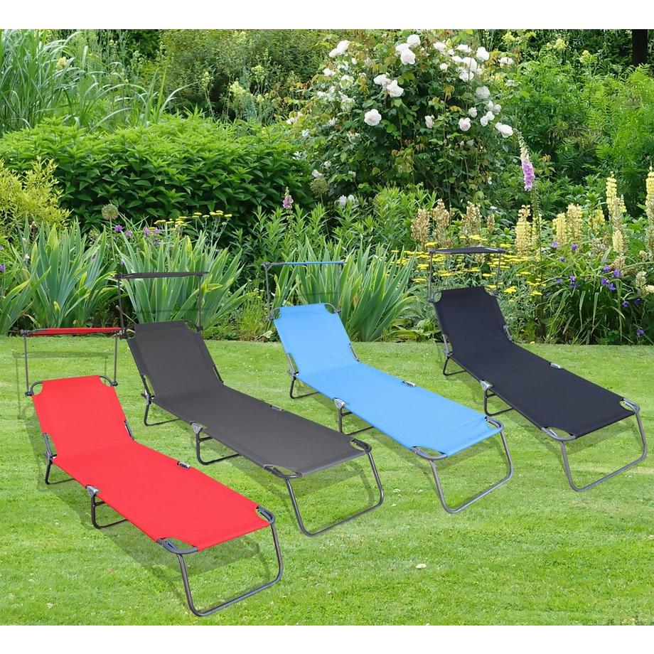 VCM Sonnenliege klappbar | Maße ca. L. 185 x H. 24 x B. 55 cm | Gartenliege faltbar | leicht und kompakt | Liegestuhl mit verstellbarem Sonnendach  