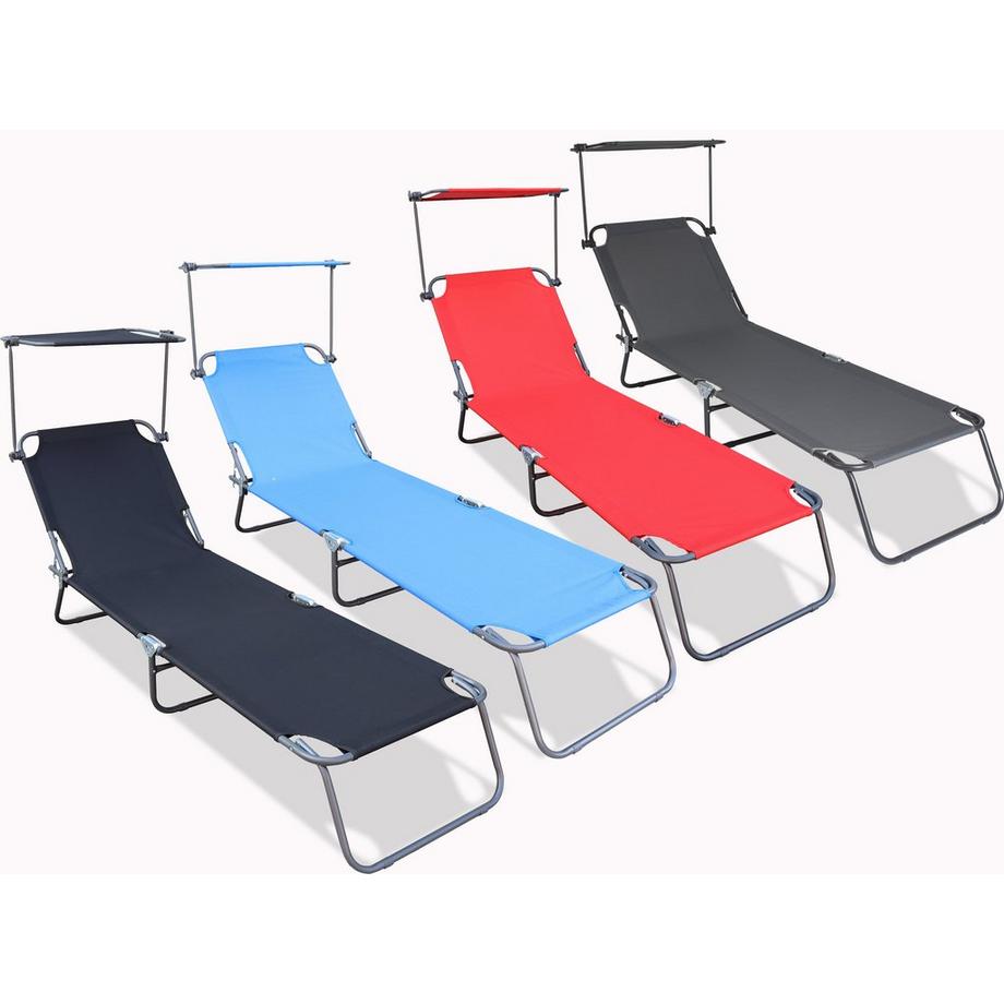 VCM Sonnenliege klappbar | Maße ca. L. 185 x H. 24 x B. 55 cm | Gartenliege faltbar | leicht und kompakt | Liegestuhl mit verstellbarem Sonnendach  