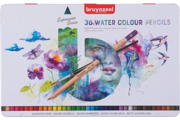 Image of Bruynzeel BRUYNZEEL Aquarellfarbstifte Expression, 36 Farben Metalletui
