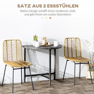 Northio Chaise De Salle À Manger Lot De 2 Chaises De Cuisine Avec Dossier Aspect Rotin, Acier, Jaune, 44X58X85Cm Pour Salle À Manger Et Salon  