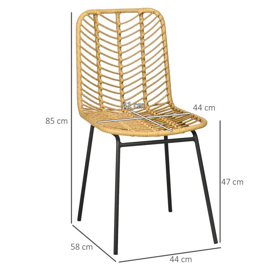 Northio Set Di 2 Sedie Da Pranzo, Set Di 2 Sedie Da Cucina Con Schienale In Effetto Rattan, Acciaio, Giallo, 44X58X85 Cm Per Sala Da Pranzo E Soggiorno  