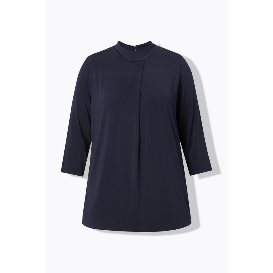 Ulla Popken Chemisier Slinky Pli Décoratif Col Montant Manches 3/4  