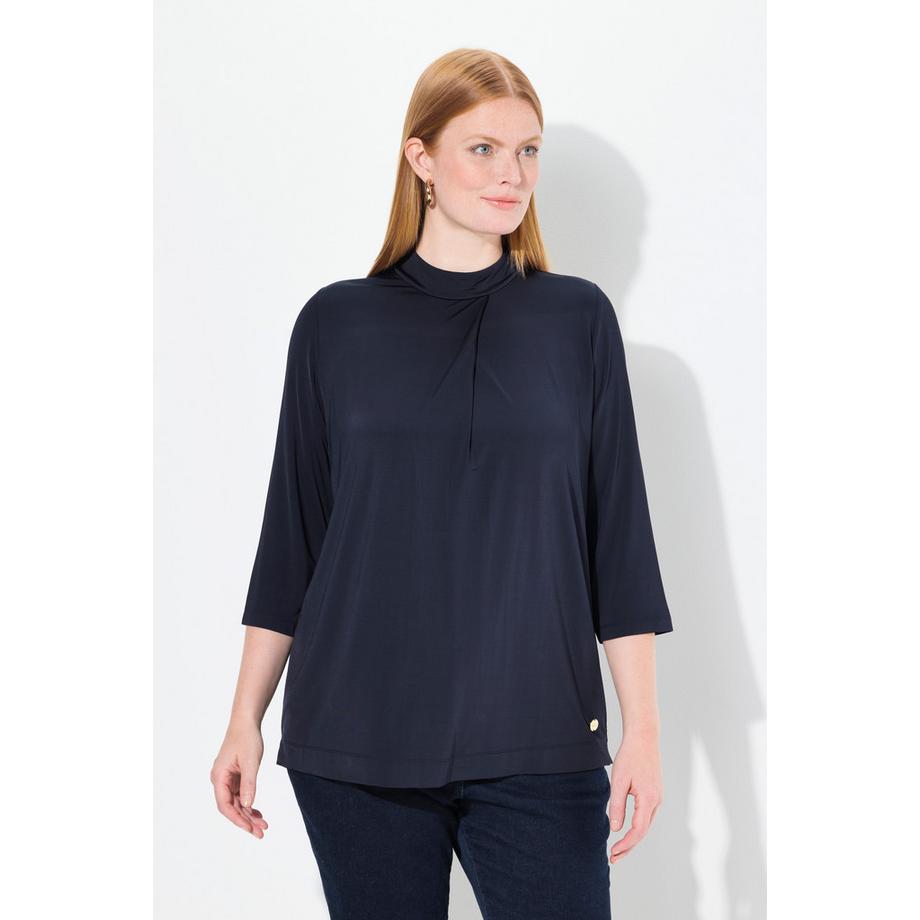 Ulla Popken Chemisier Slinky Pli Décoratif Col Montant Manches 3/4  