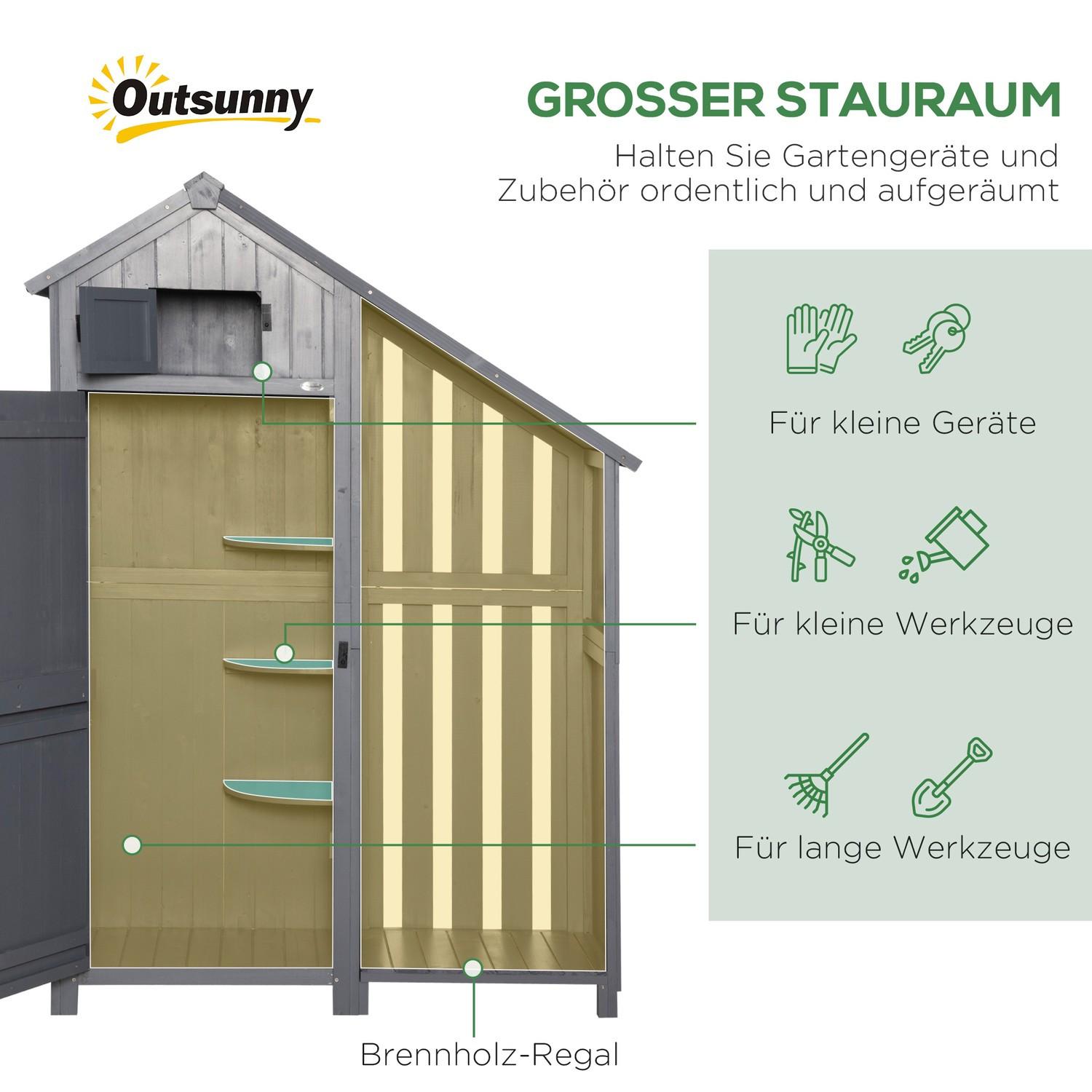 Northio Armoire de jardin Abri à outils en bois Maison de jardin Armoire à outils Cabane en bois Toit à pignon Gris + Noir 129 x 51,5 x 180 cm  