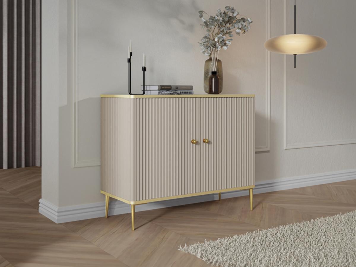 PASCAL MORABITO  Credenza alta con 2 ante in MDF e Acciaio Beige e Dorato - SINEAD di Pascal MORABITO 