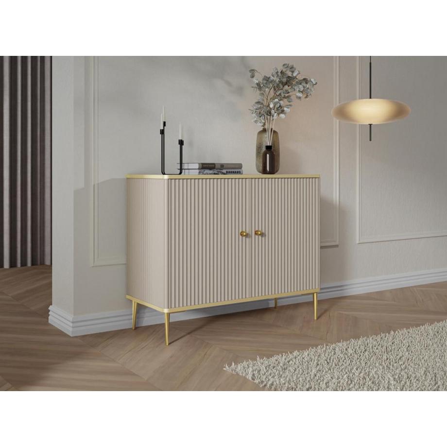 PASCAL MORABITO  Buffet avec 2 portes en MDF et acier - Beige et Doré - SINEAD de Pascal MORABITO 