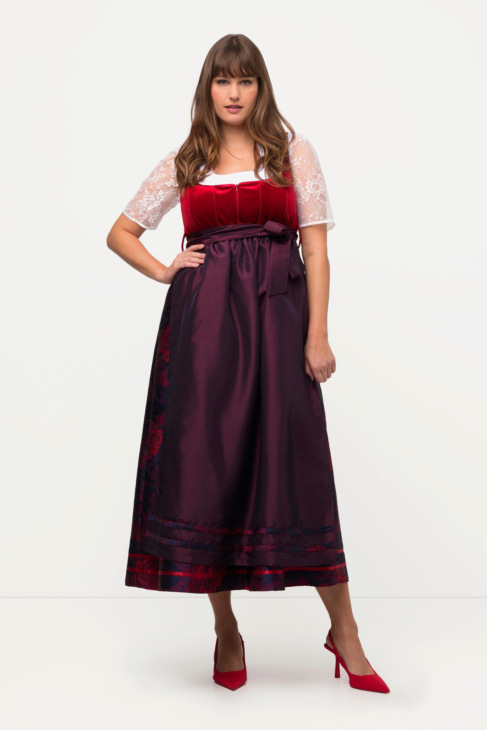 Ulla Popken  Dirndl, Blüten, Carree-Ausschnitt, Two-Tone-Schürze 