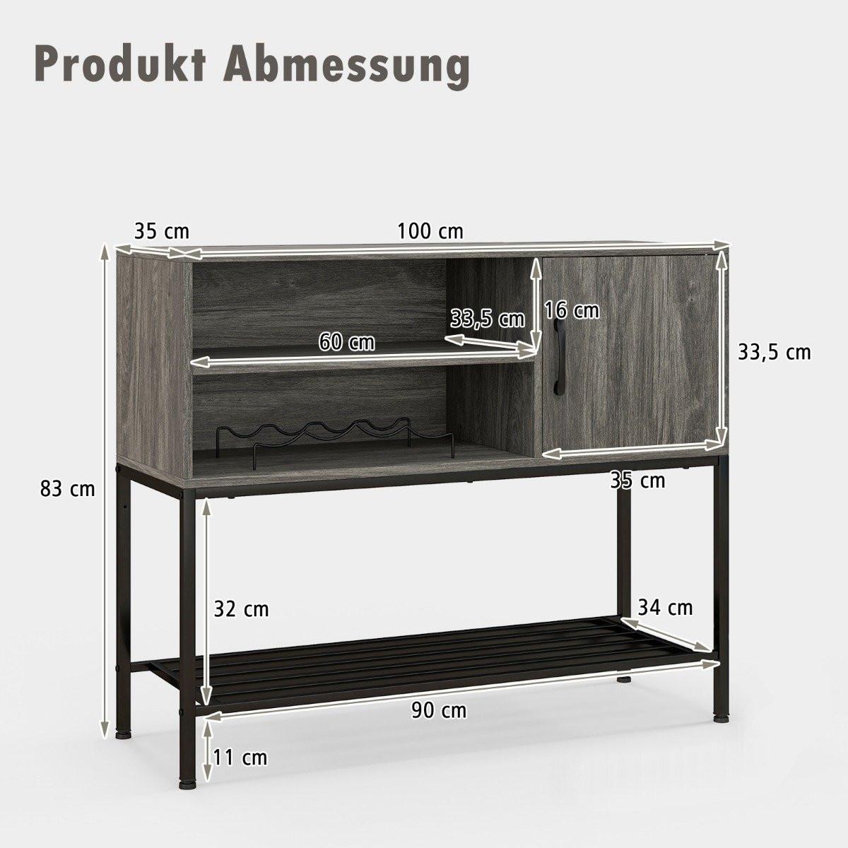 Northix Mobile Bar con Portabottiglie e Ripiani Consolle in Legno con Struttura in Metallo per Sala da Pranzo 100 x 35 x 83 cm Grigio  