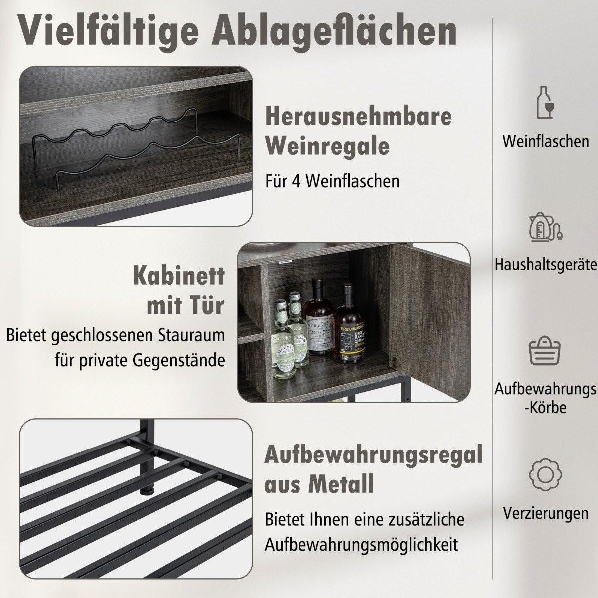Northix Mobile Bar con Portabottiglie e Ripiani Consolle in Legno con Struttura in Metallo per Sala da Pranzo 100 x 35 x 83 cm Grigio  