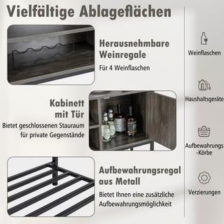 Northix Mobile Bar con Portabottiglie e Ripiani Consolle in Legno con Struttura in Metallo per Sala da Pranzo 100 x 35 x 83 cm Grigio  