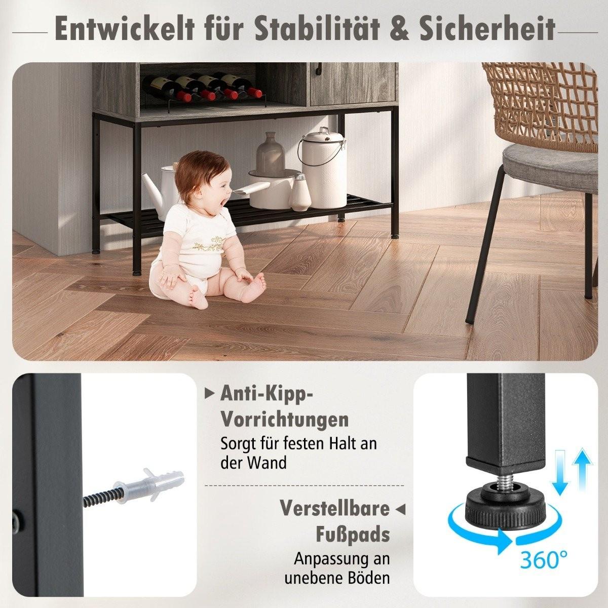 Northix Mobile Bar con Portabottiglie e Ripiani Consolle in Legno con Struttura in Metallo per Sala da Pranzo 100 x 35 x 83 cm Grigio  