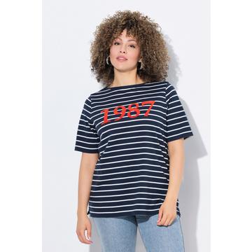 T-shirt rayé, flocage 1987, encolure bateau et manches courtes