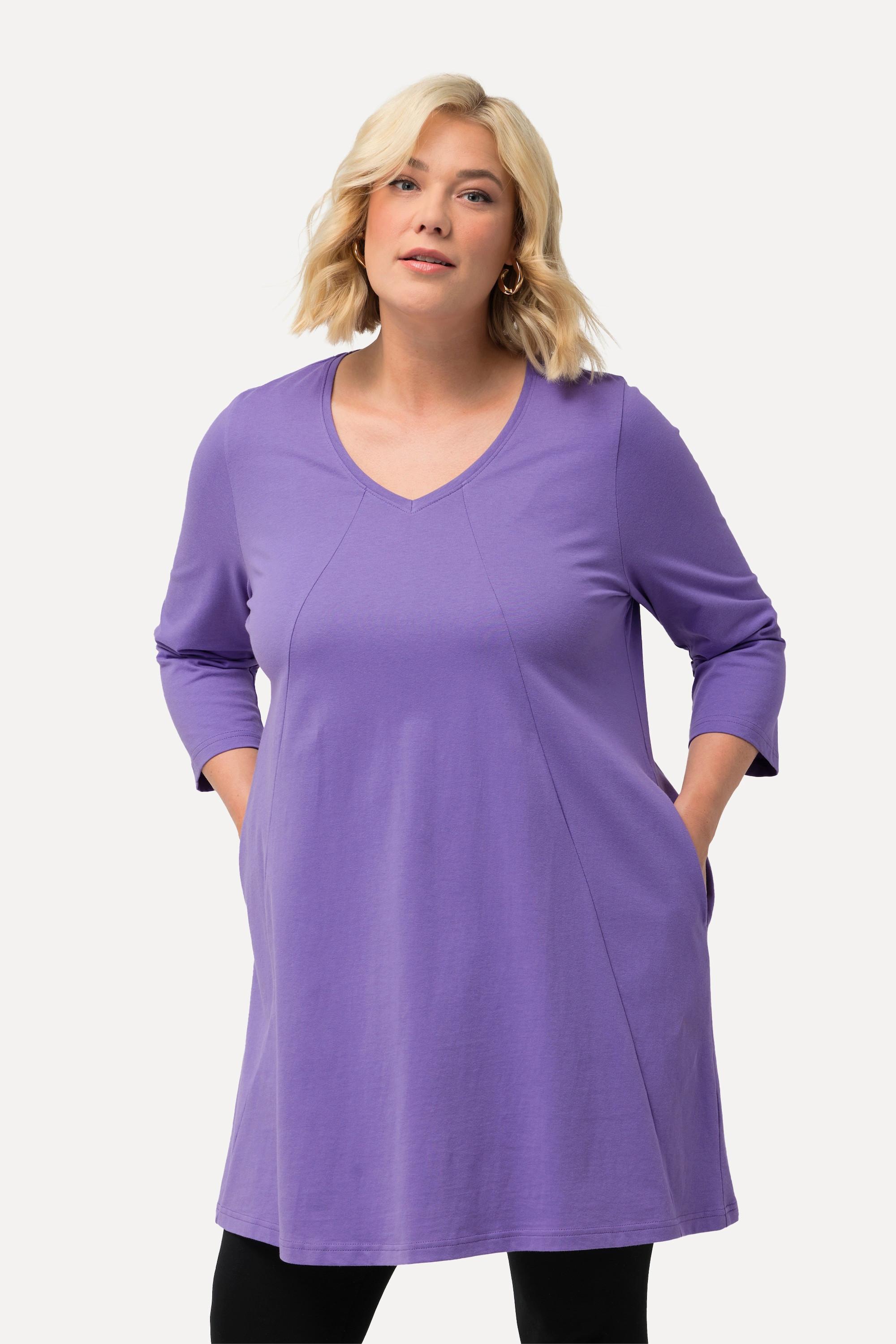 Ulla Popken  Longshirt, Ziernähte, A-Linie, V-Ausschnitt, 3/4-Arm 