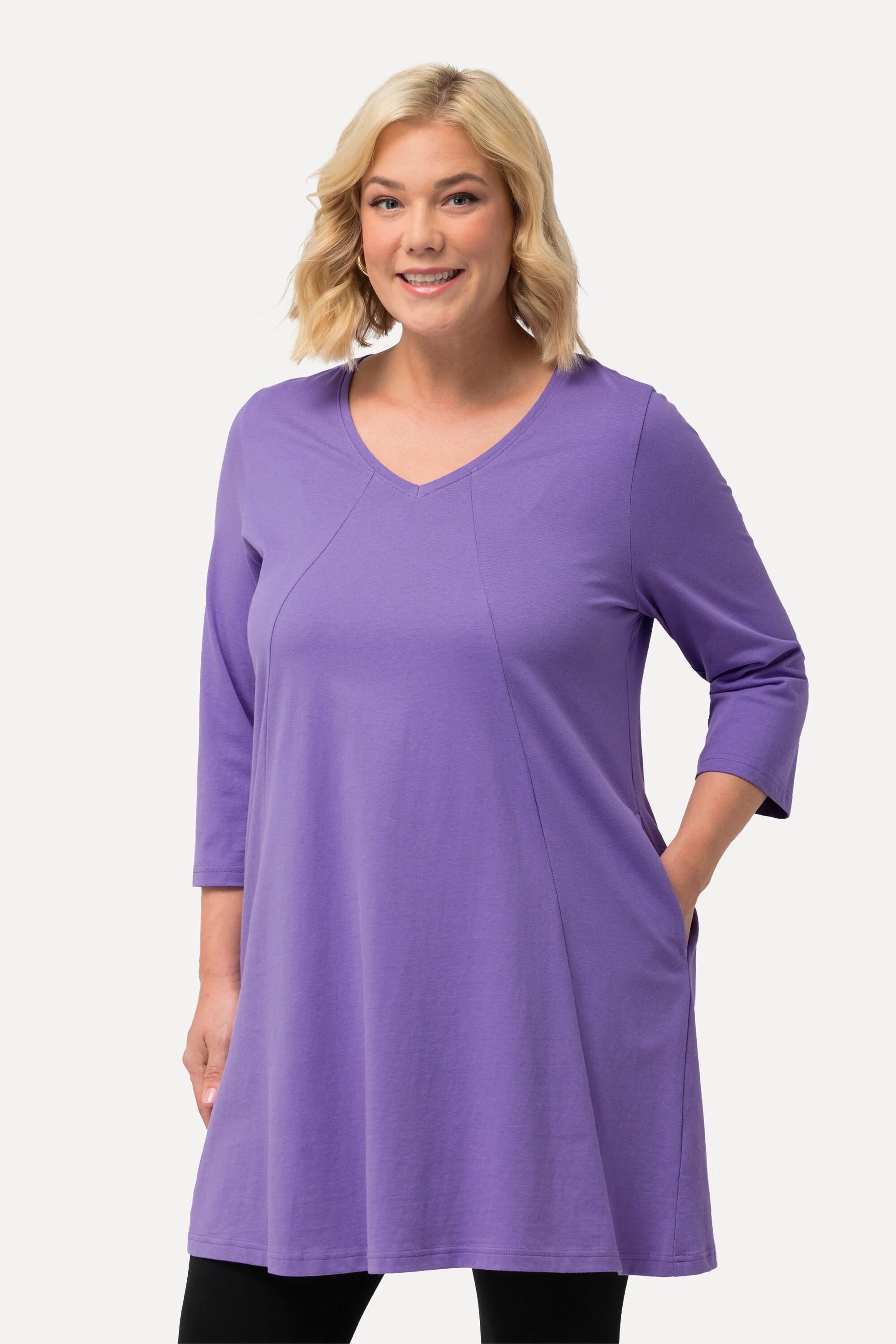 Ulla Popken  Longshirt, Ziernähte, A-Linie, V-Ausschnitt, 3/4-Arm 