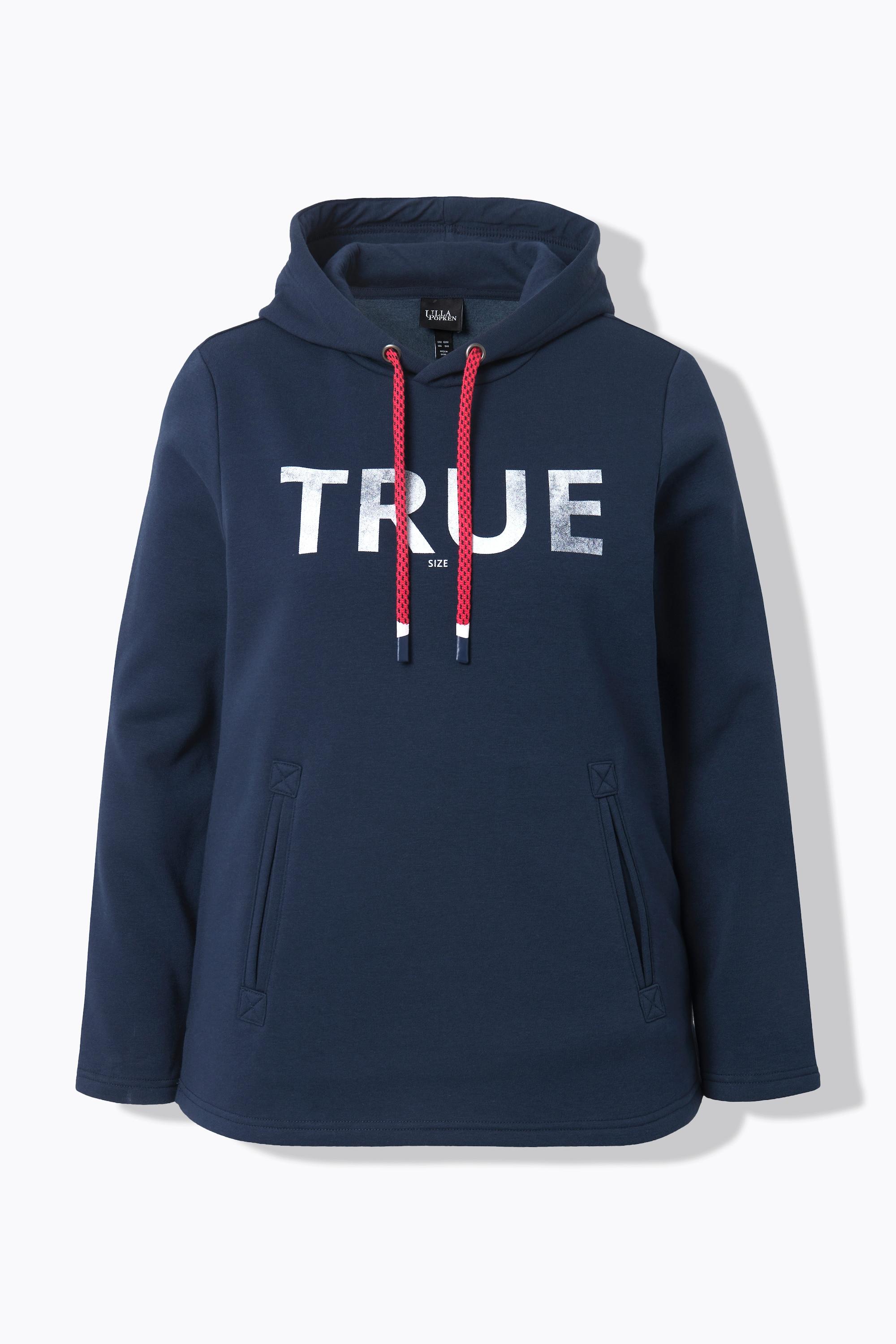 Ulla Popken  Sweat-shirt à capuche avec cordon de serrage, manches longues et poches, message TRUE 