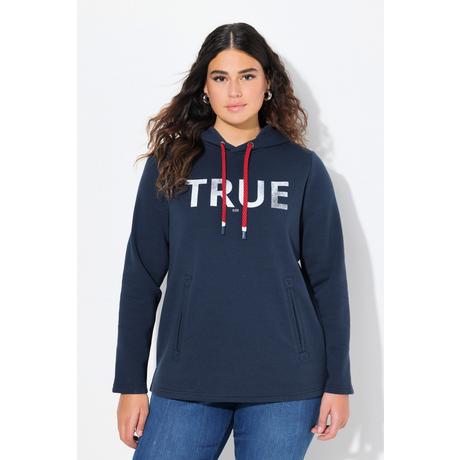 Ulla Popken  Sweat-shirt à capuche avec cordon de serrage, manches longues et poches, message TRUE 