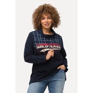 Ulla Popken Sweat-shirt à carreaux en tissu éponge col montant manches longues  