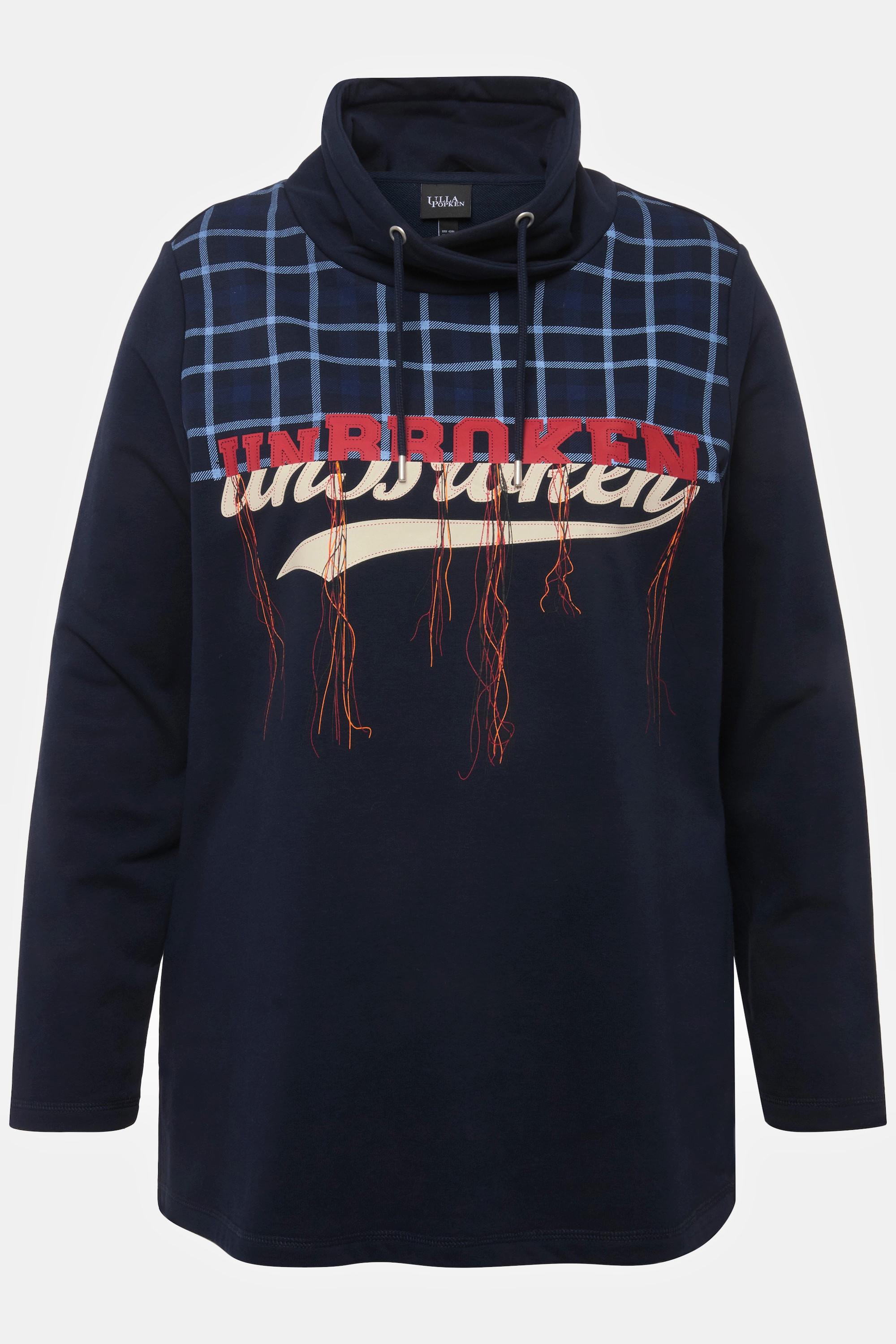 Ulla Popken Sweat-shirt à carreaux en tissu éponge col montant manches longues  