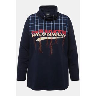 Ulla Popken Sweat-shirt à carreaux en tissu éponge col montant manches longues  