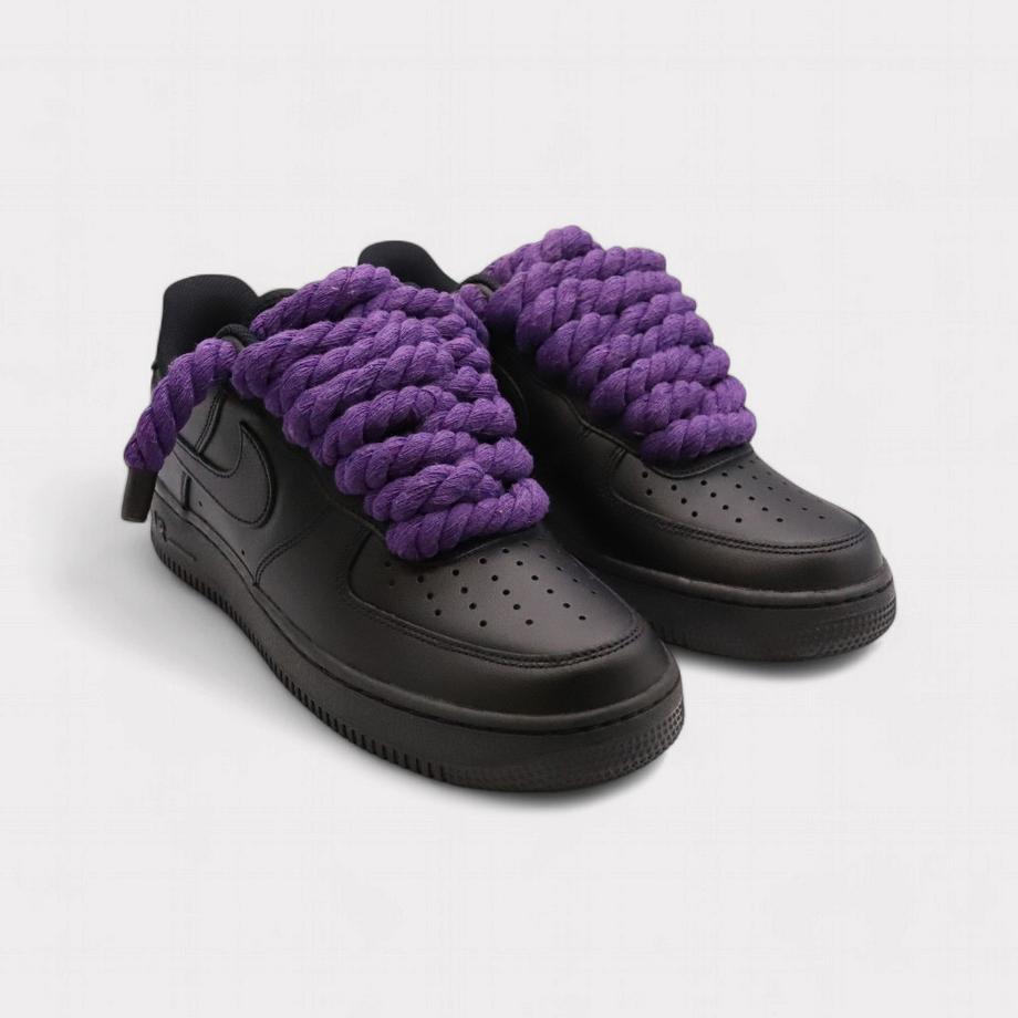 NIKE Air Force 1 Black Rope Lace Purple Sneakers  
