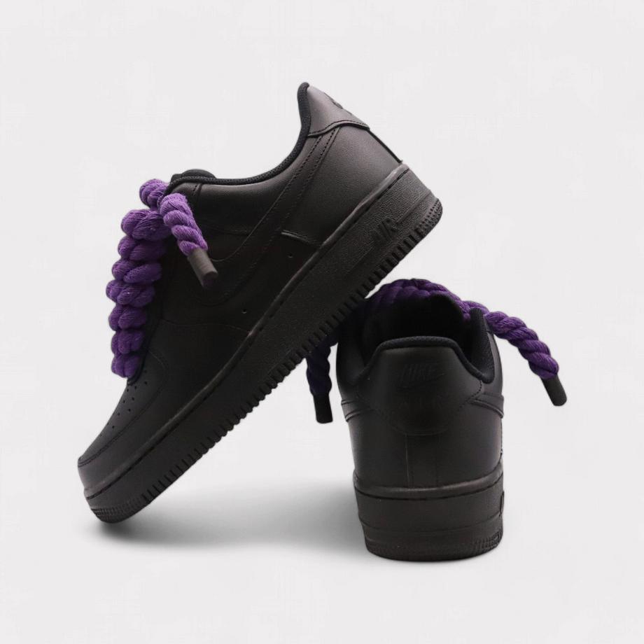 NIKE Air Force 1 Black Rope Lace Purple Sneakers  