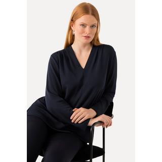 Ulla Popken  Shirt, Kelchkragen, V-Ausschnitt, Ziernaht, Langarm 