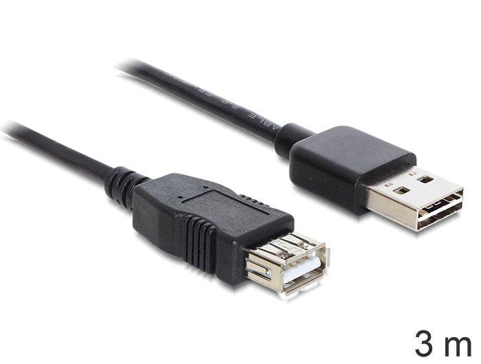 DeLock  EASY-USB 2.0-A - USB 2.0-A, 3m USB Kabel USB A Schwarz 