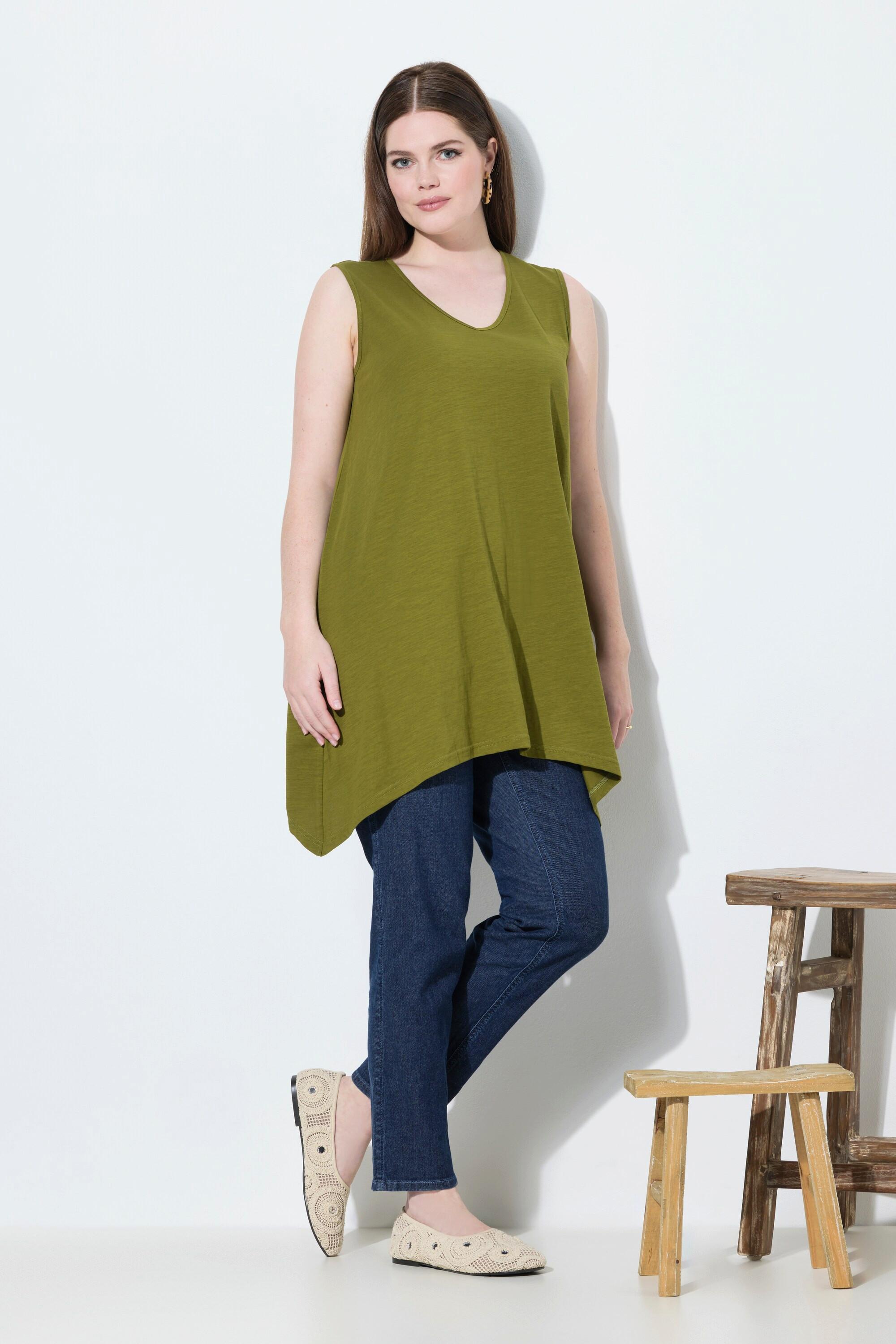 Ulla Popken Débardeur long Base en Pointe Silhouette A Décolleté V Coton Bio  