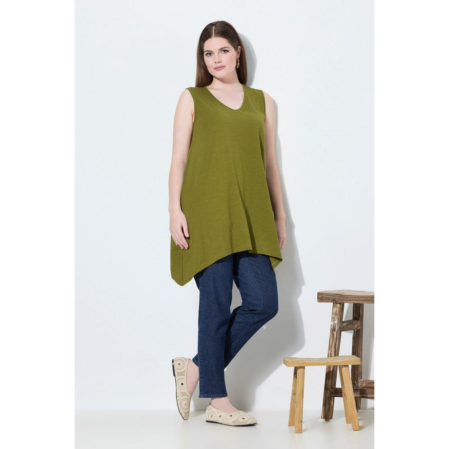 Ulla Popken Longtop Zipfelsaum A-Linie V-Ausschnitt Biobaumwolle  